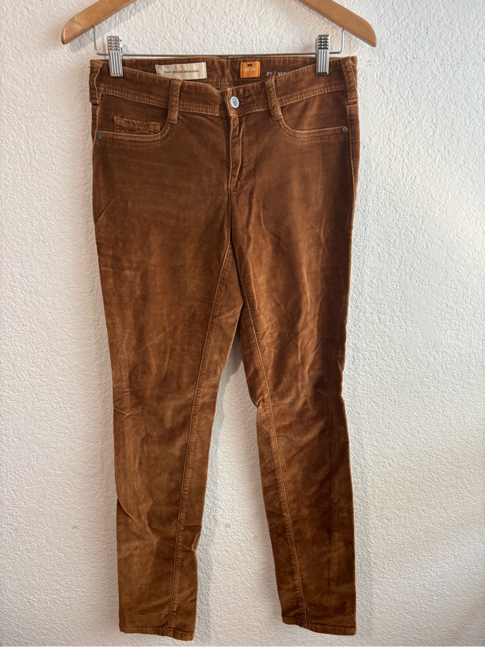 Anthropologie Pilcro and the Letterpress Skinny Velvet Pants Tan Brown Size 26